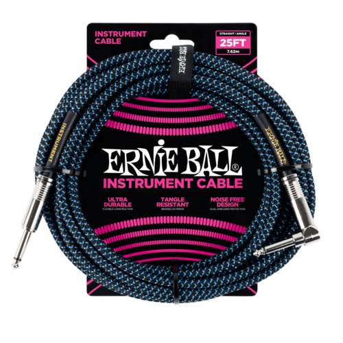 Ernie Ball 25 Ft Right Angle Braided Instrument Cable Black/Blue