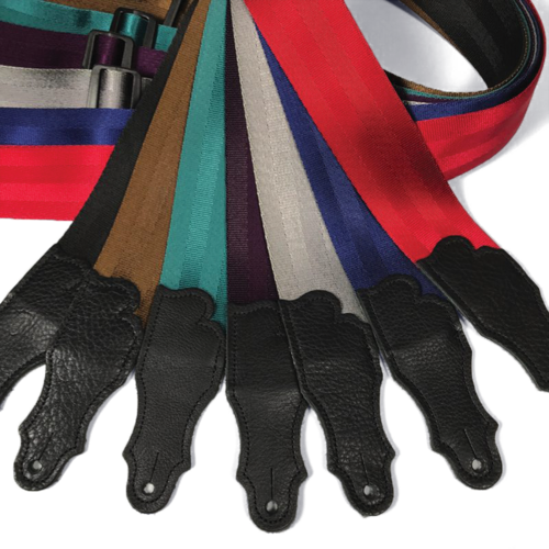 Franklin 2" Black Aviator Seat Belt Strap with Pebbled Glove Leather End Tab