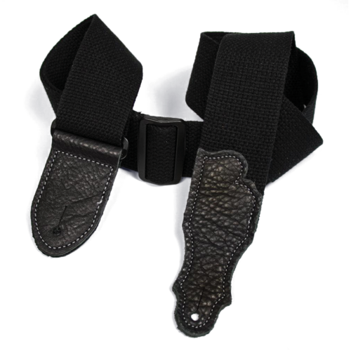 Franklin 2" Black Cotton Strap with Pebbled Black Glove Leather End Tab