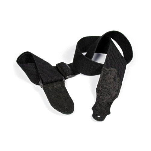 Franklin 2" Black Cotton Strap with Embossed Black Suede End Tab