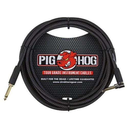 Pig Hog "Black Woven" Instrument Cable, 10ft. Right Angle