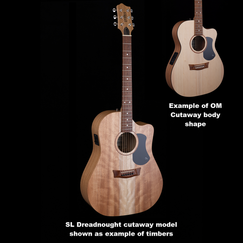 Pratley Classic Series OM Cutaway Model Solid Maple Top, Solid Maple B/S