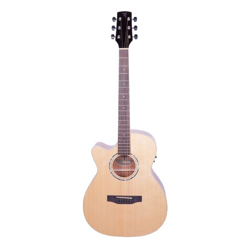 Timberidge '1 Series' Left Handed Spruce Solid Top Acoustic-Electric Small Body Cutaway Guitar (Natural Gloss)