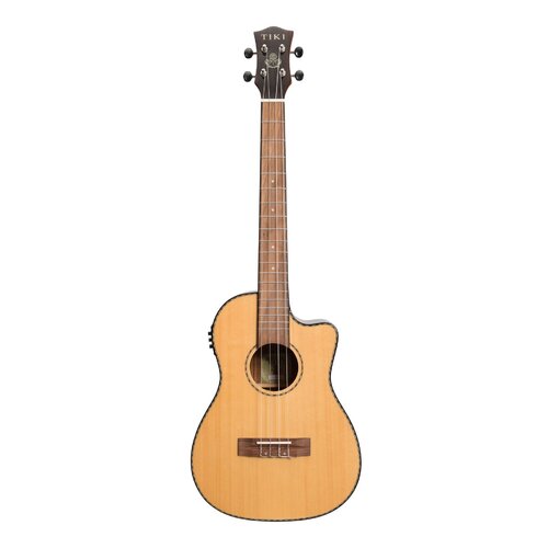 Tiki '22 Series' Spruce Solid Top Electric Cutaway Baritone Ukulele with Hard Case (Natural Gloss)
